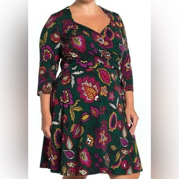 Leota Dresses & Skirts - Leota Green and Pink Floral Long Sleeve Dress